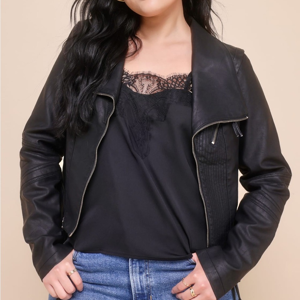 Up on a Tuesday Black Vegan Leather Jacket by Lulus NWT size Large